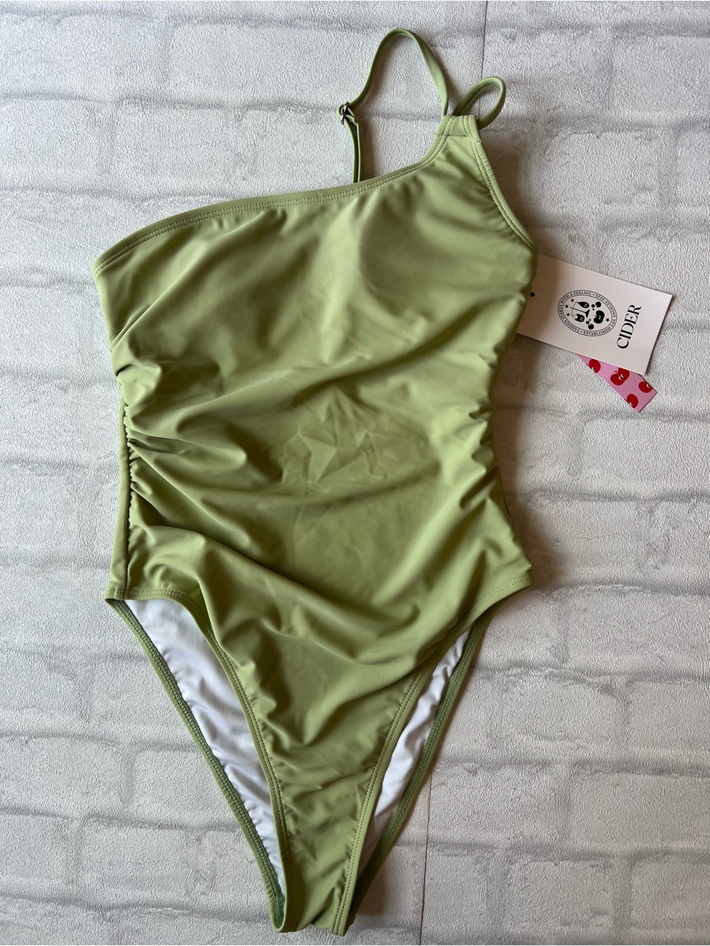 NWT Cider Sage Green One-Shoulder Swimsuit